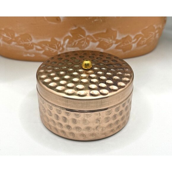 Vintage Hammered Copper Candle Holder With Lid - Picture 1 of 7
